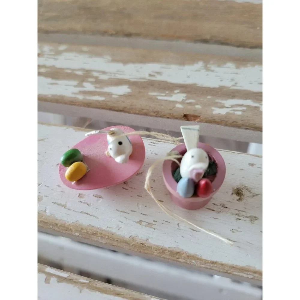 Vintage wooden bird‎ ornament egg Easter Xmas tree